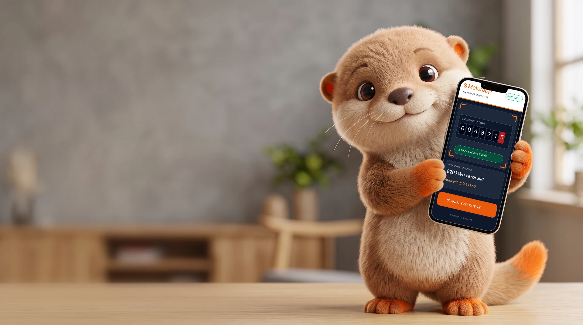 Meterapp mascotte otter toont eenvoudige meteropname